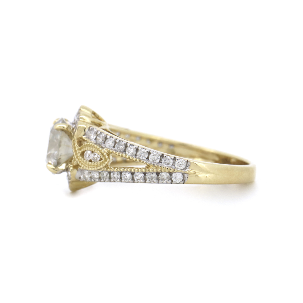 1.20ct Yellow Gold Diamond Halo Filigree Ring