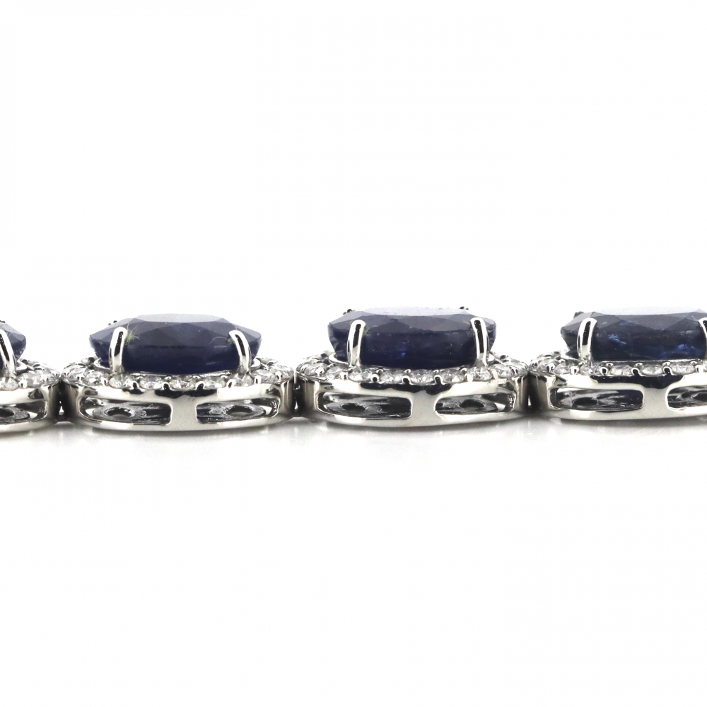 Blue Sapphire and Diamond Halo Bracelet