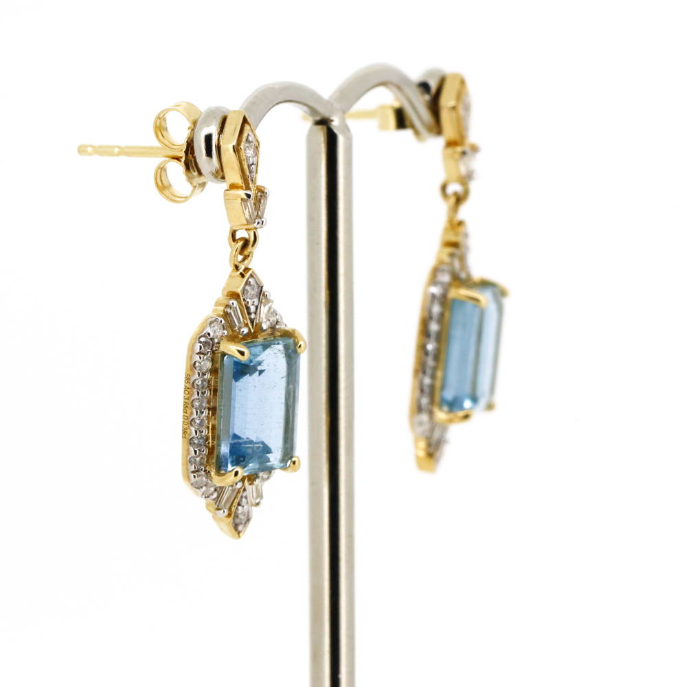 Yellow Gold Aquamarine and Diamond Drop Earrings
