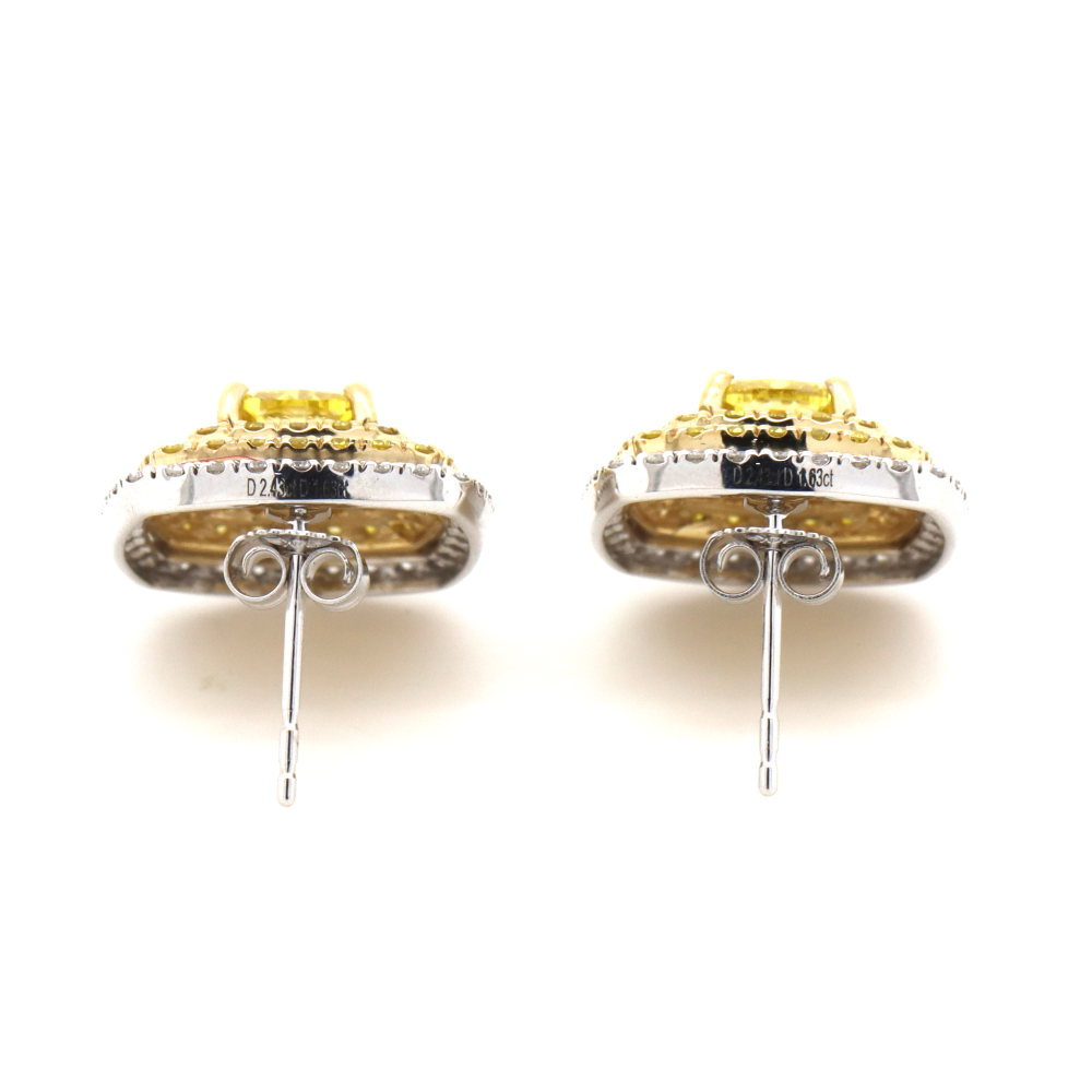 White/Yellow Gold Fancy Yellow Diamond Triple Halo Earrings