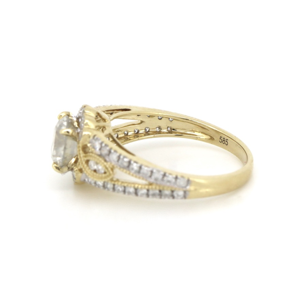 1.20ct Yellow Gold Diamond Halo Filigree Ring