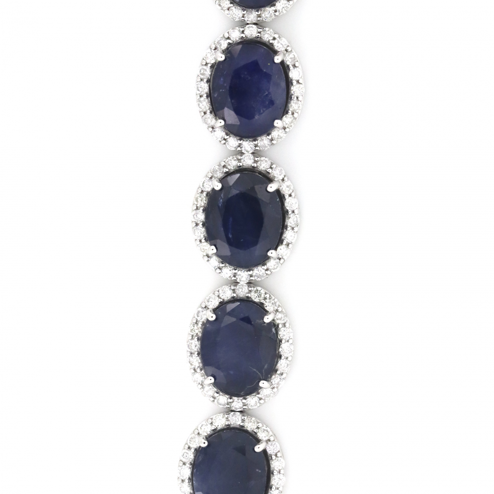 Blue Sapphire and Diamond Halo Bracelet