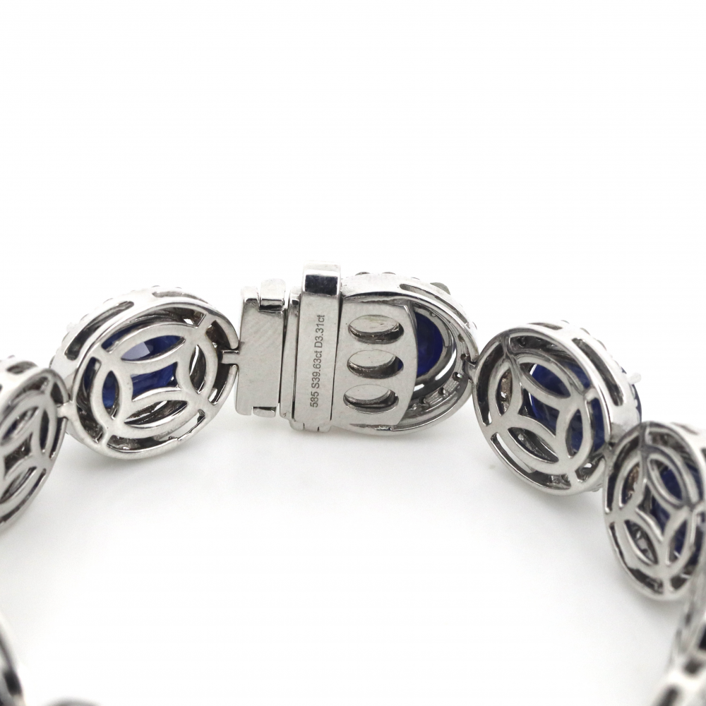 Blue Sapphire and Diamond Halo Bracelet