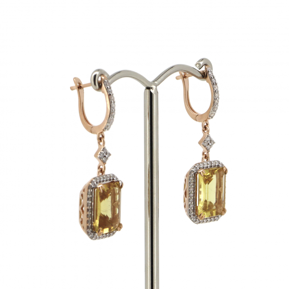 Rose Gold Heliodor and Diamond Halo Drop Earrings