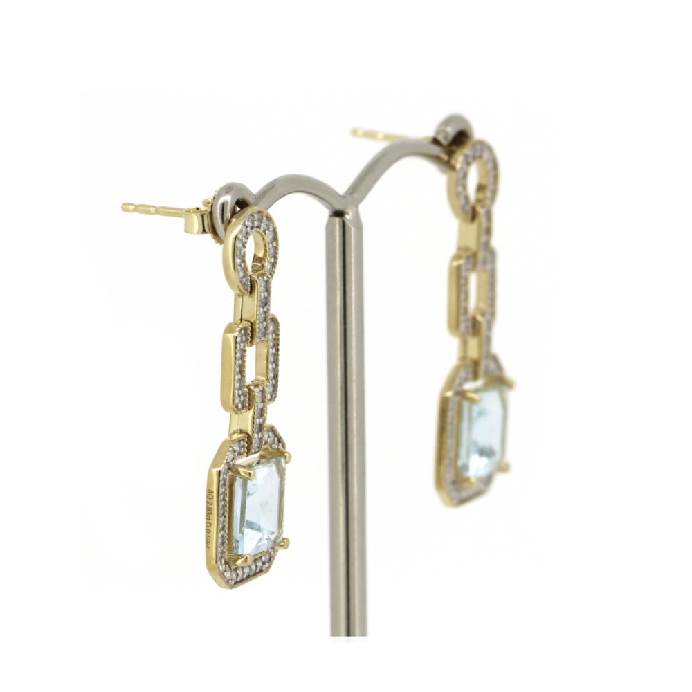 Yellow Gold Aquamarine and Diamond Drop Earrings