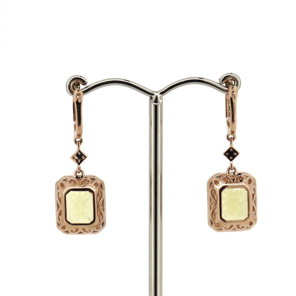 Rose Gold Heliodor and Diamond Halo Drop Earrings