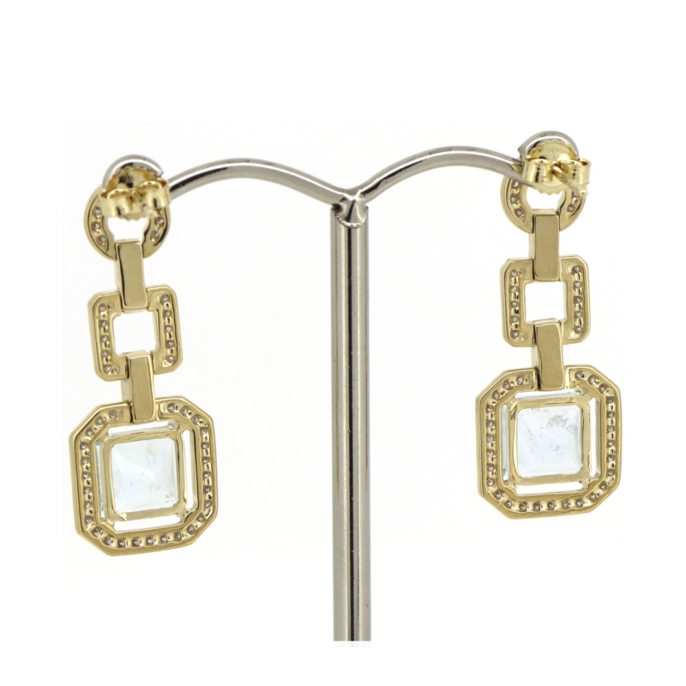 Yellow Gold Aquamarine and Diamond Drop Earrings