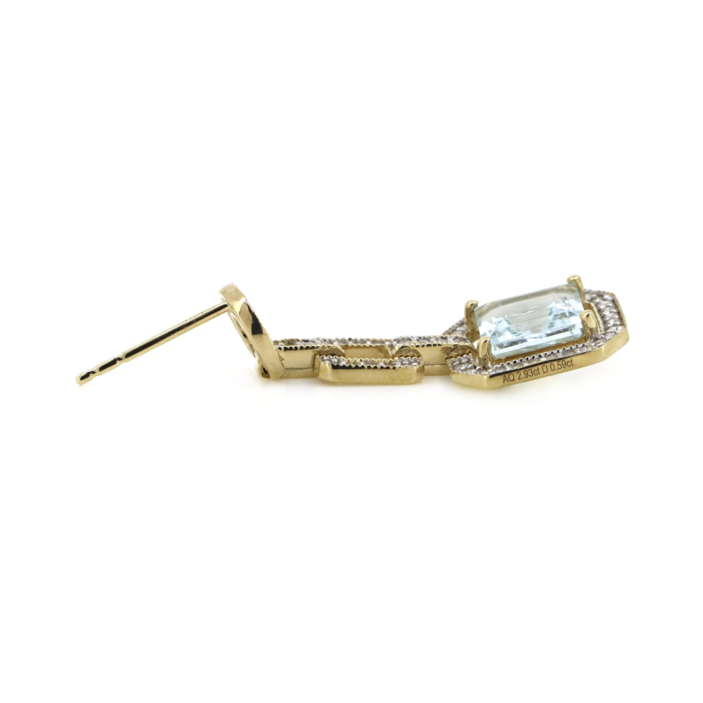 Yellow Gold Aquamarine and Diamond Drop Earrings