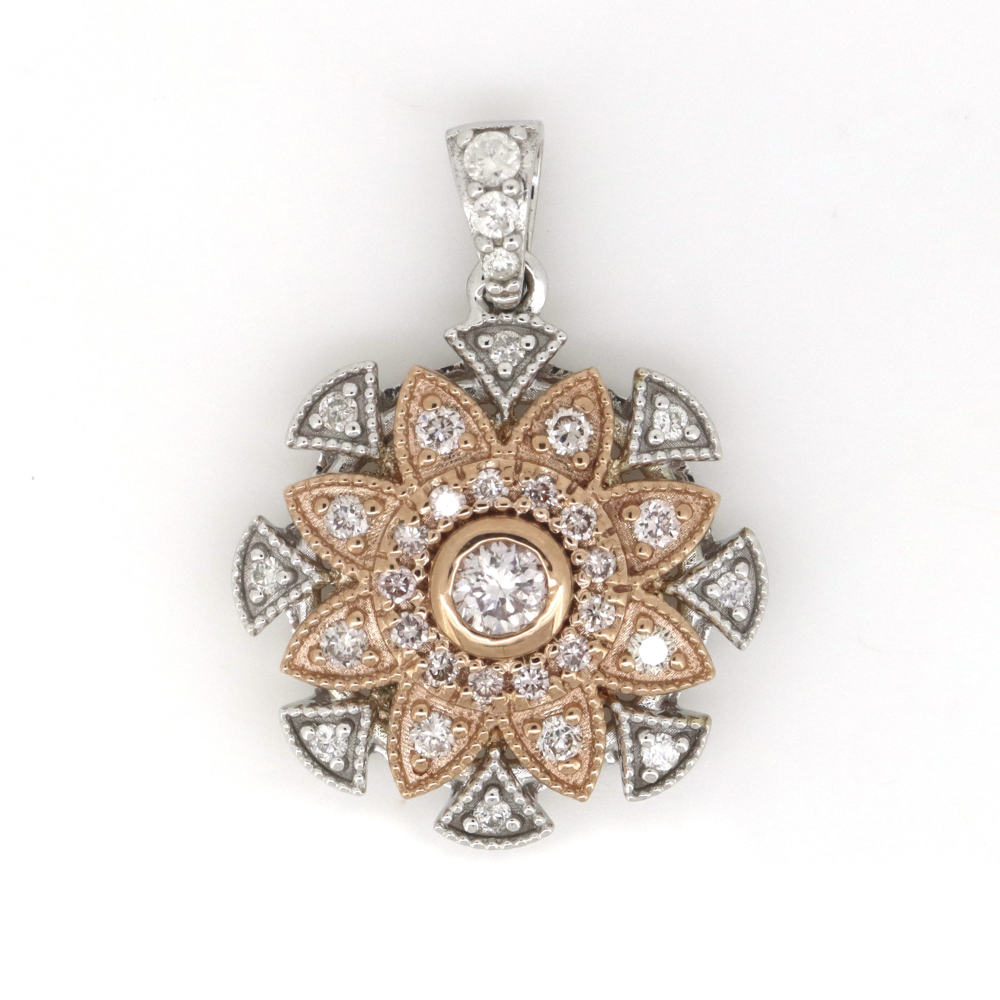 White/Rose Gold Fancy Pink Diamond Decorative Drop Pendant