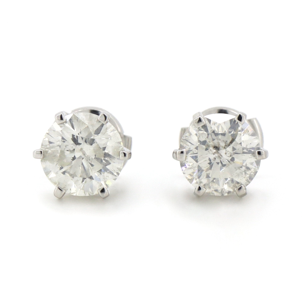 White Gold, 4.17ct TDW Diamond Solitaire Stud Earrings