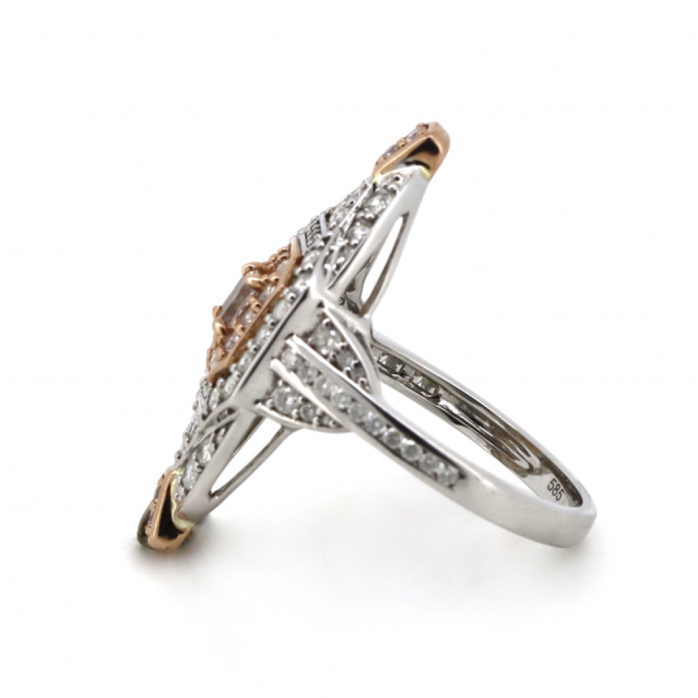 White & Rose Gold Pink Diamond Art Deco Ring – Vintage-Inspired Luxury