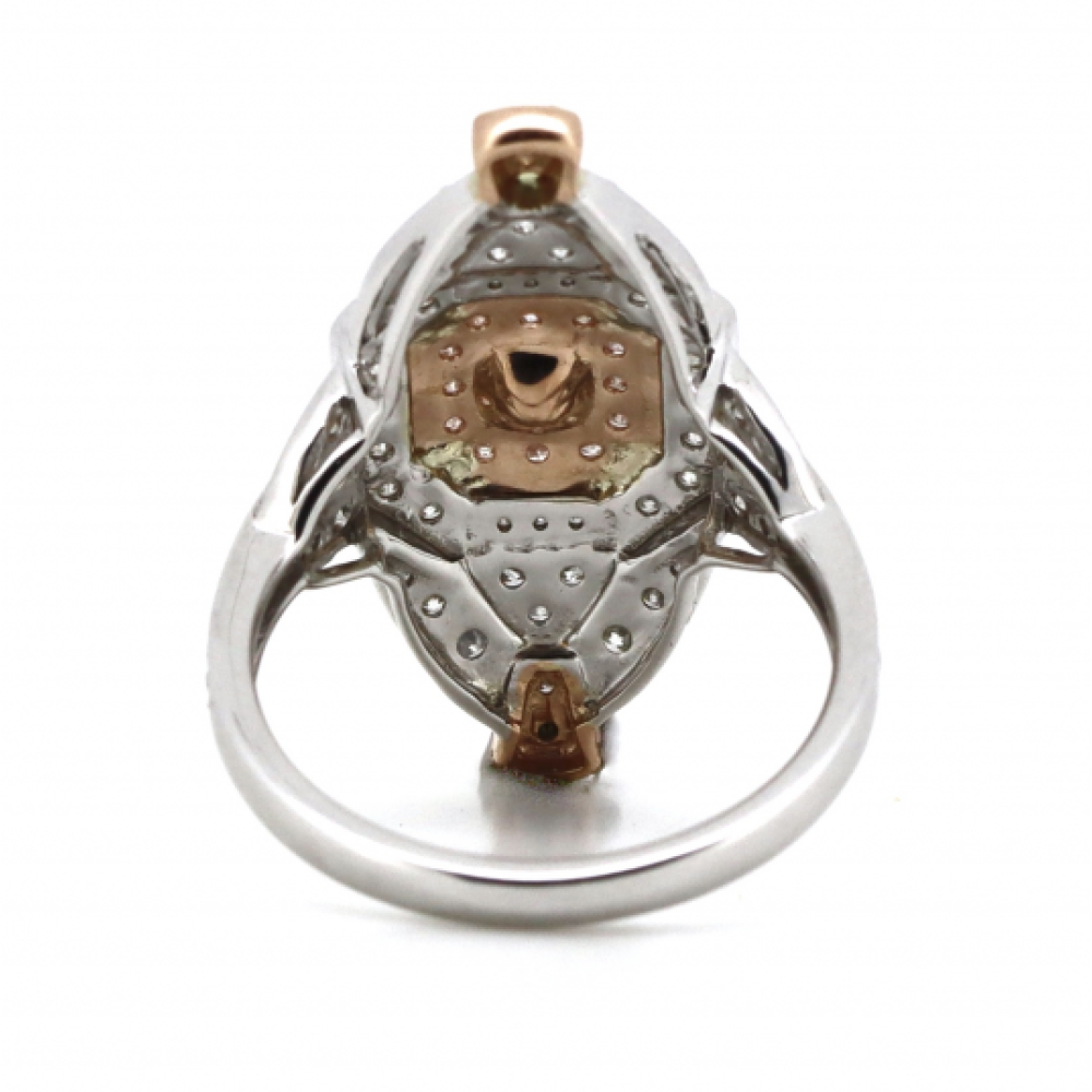 White & Rose Gold Pink Diamond Art Deco Ring – Vintage-Inspired Luxury