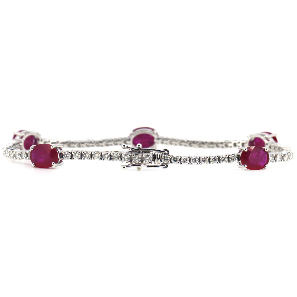 7.02ct White Gold Ruby and Diamond Line Bracelet