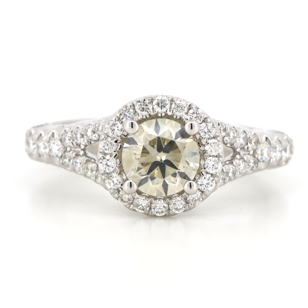 White Gold Champagne Diamond Halo Ring