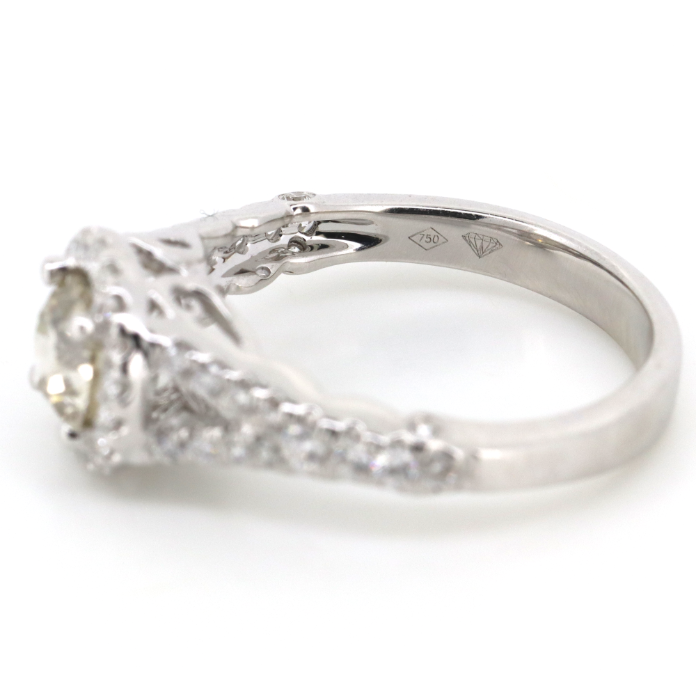 White Gold Champagne Diamond Halo Ring