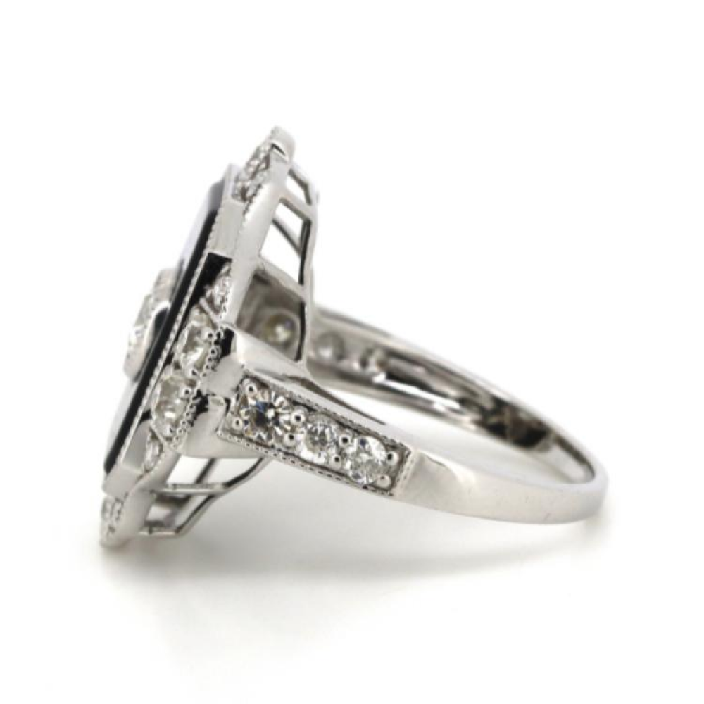 Black Onyx and Diamond Art Deco-Inspired Ring