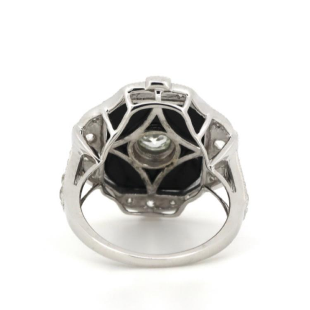 Black Onyx and Diamond Art Deco-Inspired Ring