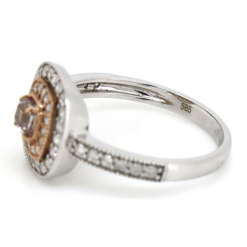 White/Rose Gold, Pink Champagne Diamond and Diamond, Double Halo Ring