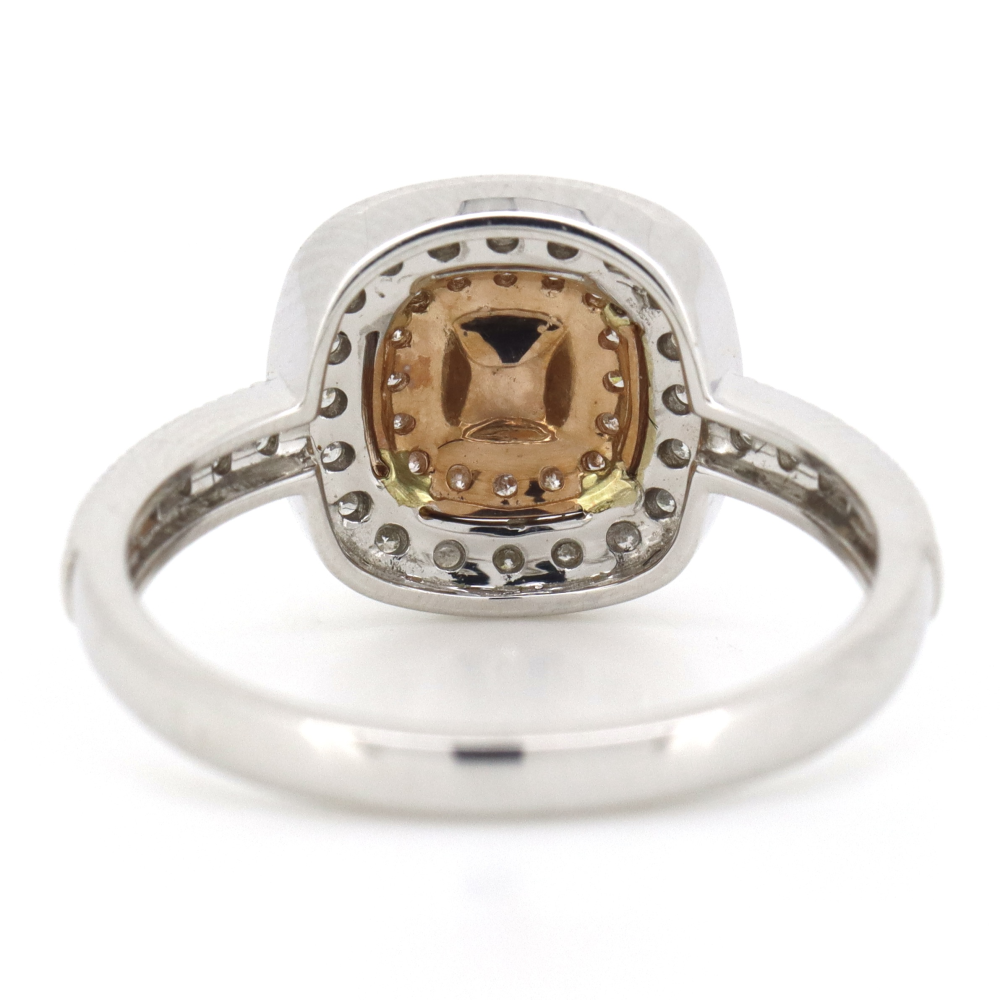 White/Rose Gold, Pink Champagne Diamond and Diamond, Double Halo Ring
