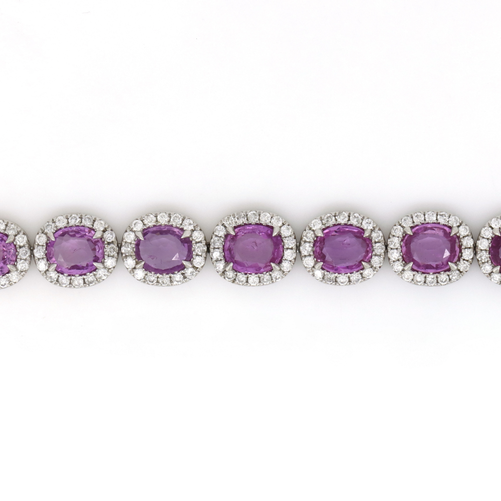 14.08ct White Gold, Pink Sapphire and Diamond, Halo Bracelet