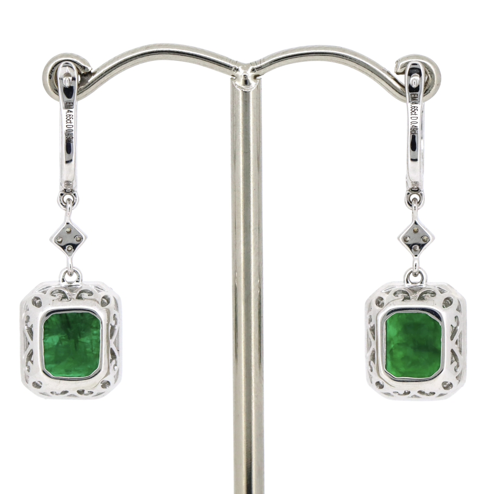 4.65ct White Gold Emerald and Diamond Drop Earrings