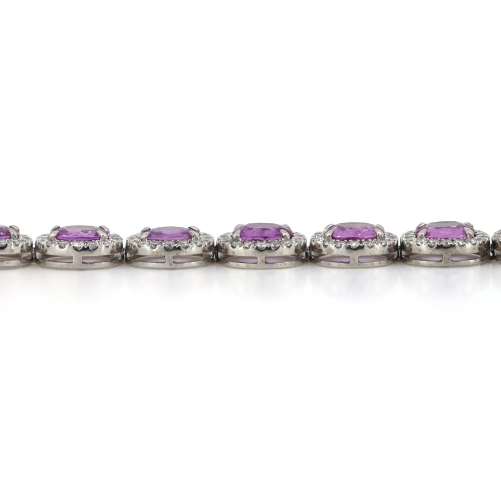 14.08ct White Gold, Pink Sapphire and Diamond, Halo Bracelet