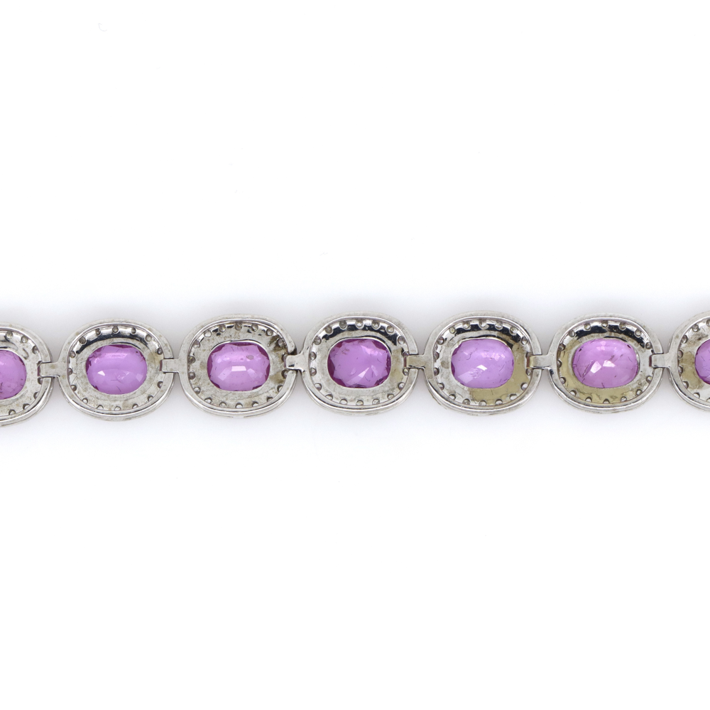 14.08ct White Gold, Pink Sapphire and Diamond, Halo Bracelet