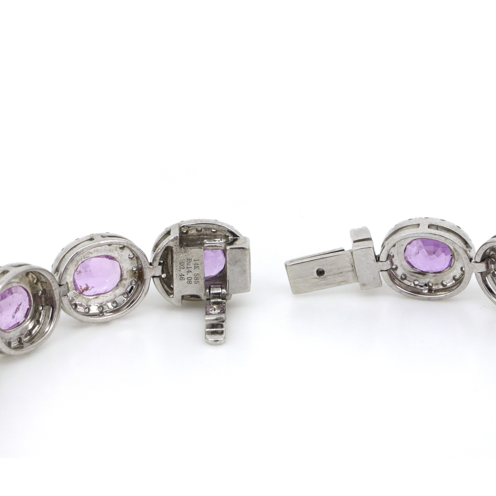 14.08ct White Gold, Pink Sapphire and Diamond, Halo Bracelet