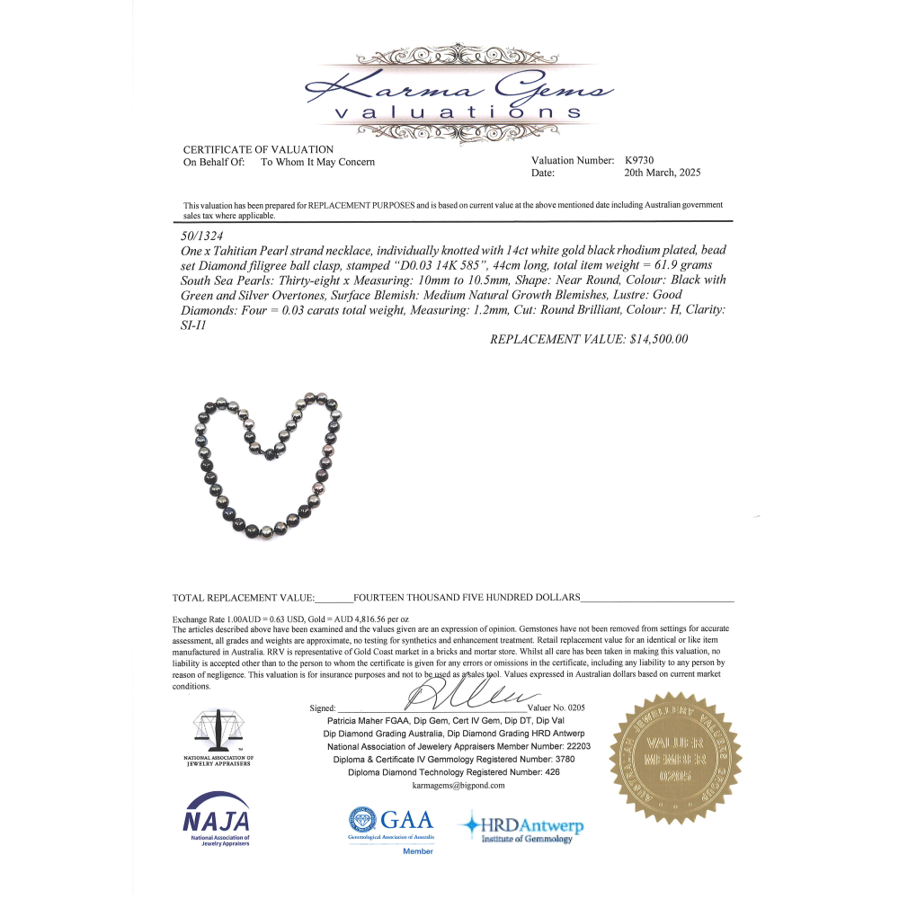 Black Tahitian Pearl and Diamond Strand Necklace
