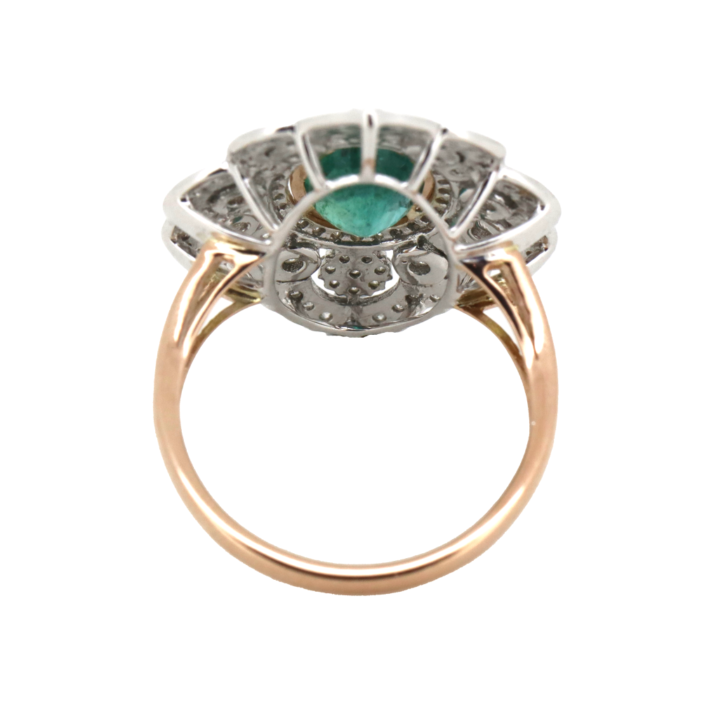 Rose/White Gold Emerald & Diamond Antique Inspired Ring