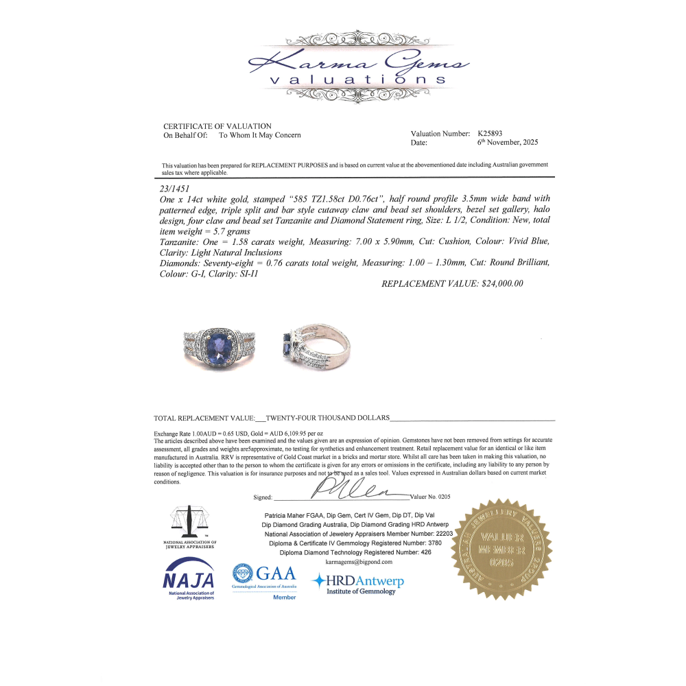 White Gold Tanzanite & Diamond Dress Ring