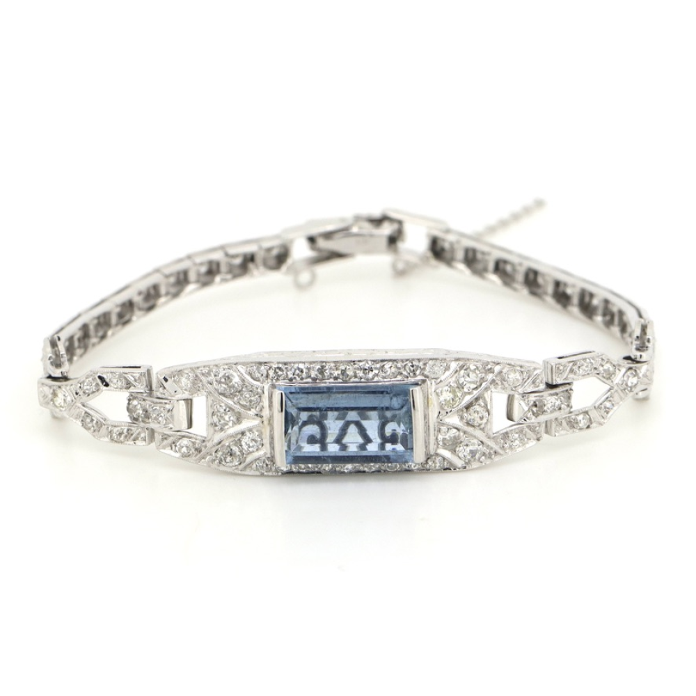 White Gold Aquamarine & Diamond Art Deco Inspired Bracelet