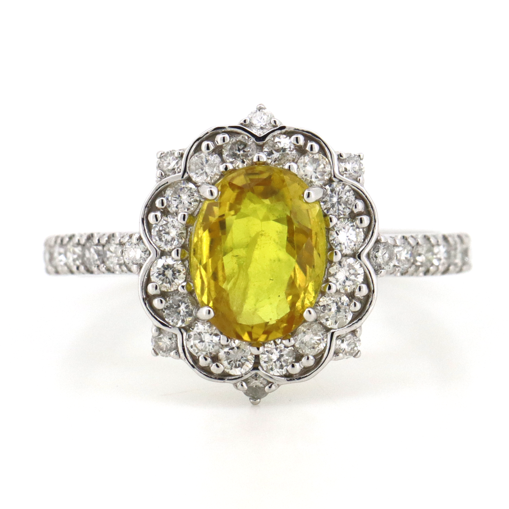 1.29ct Oval Yellow Sapphire and Diamond Antique Style Ring