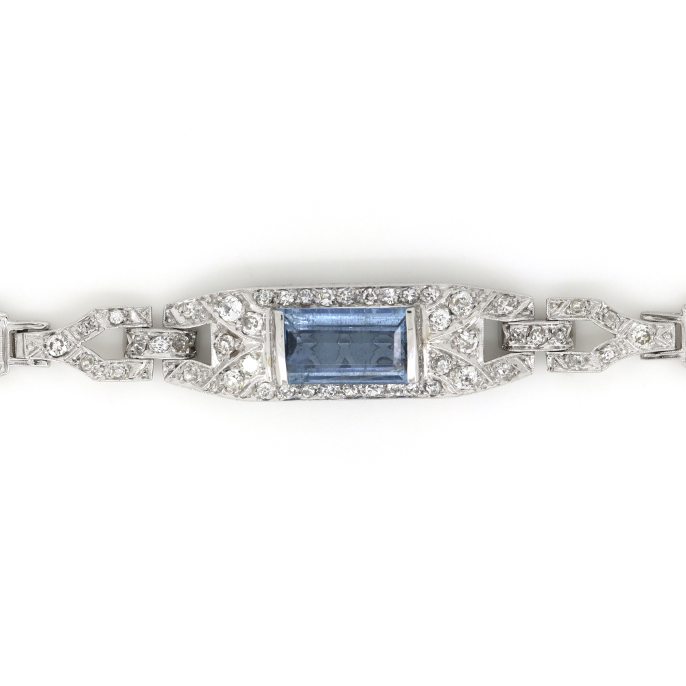 White Gold Aquamarine & Diamond Art Deco Inspired Bracelet