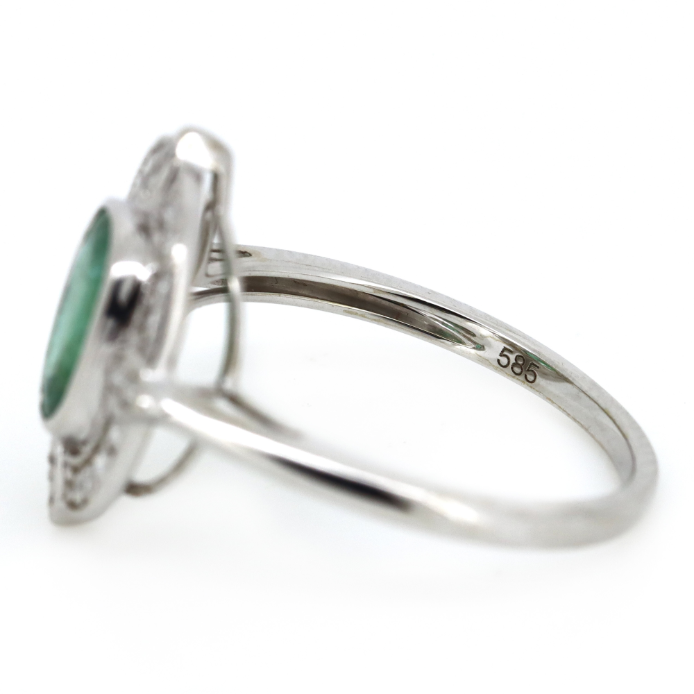 1.19ct White Gold Emerald and Diamond Halo Ring