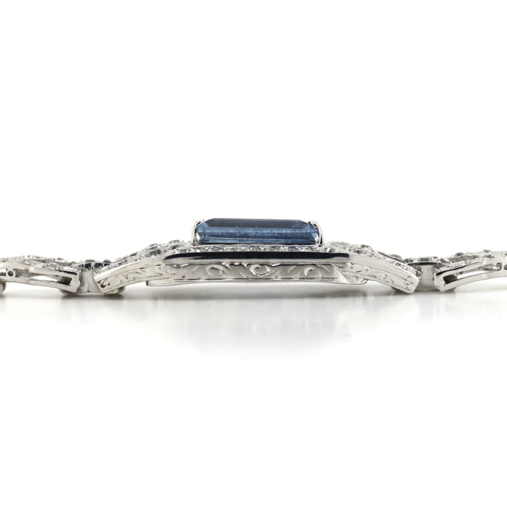 White Gold Aquamarine & Diamond Art Deco Inspired Bracelet