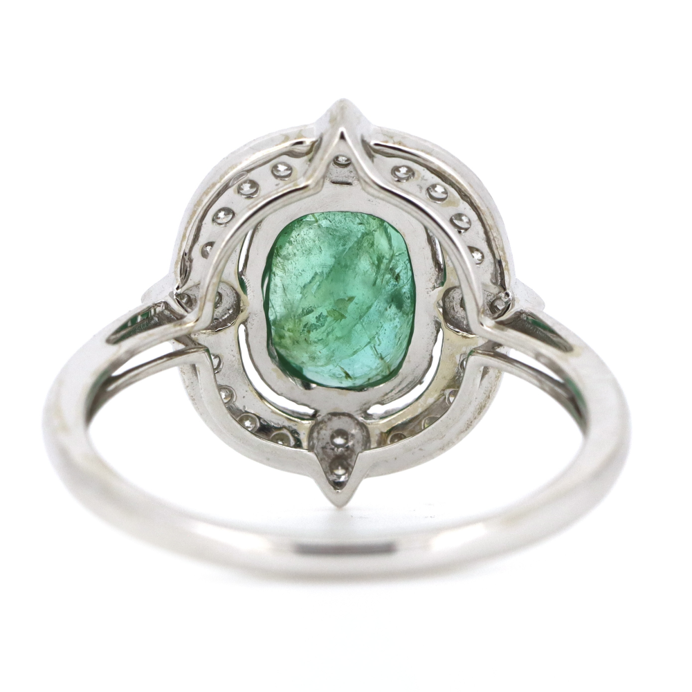 1.19ct White Gold Emerald and Diamond Halo Ring