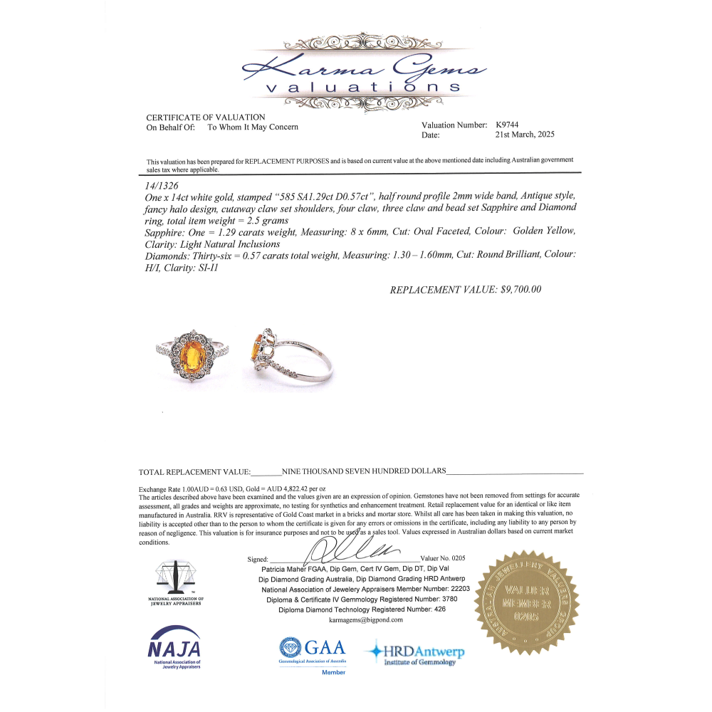 1.29ct Oval Yellow Sapphire and Diamond Antique Style Ring
