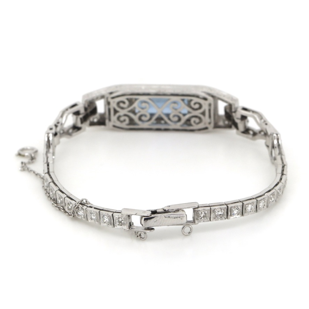 White Gold Aquamarine & Diamond Art Deco Inspired Bracelet