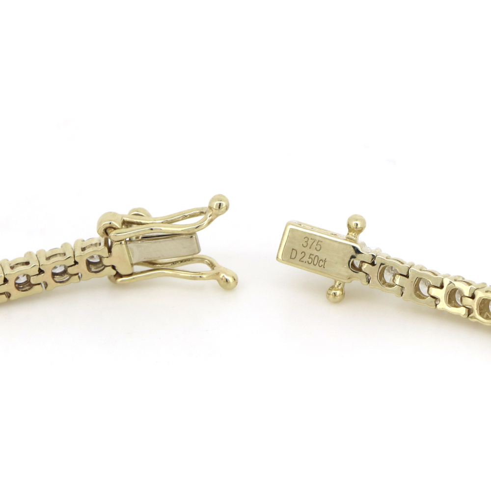 9K Yellow Gold, 2.50ct Diamond, Tennis Bracelet