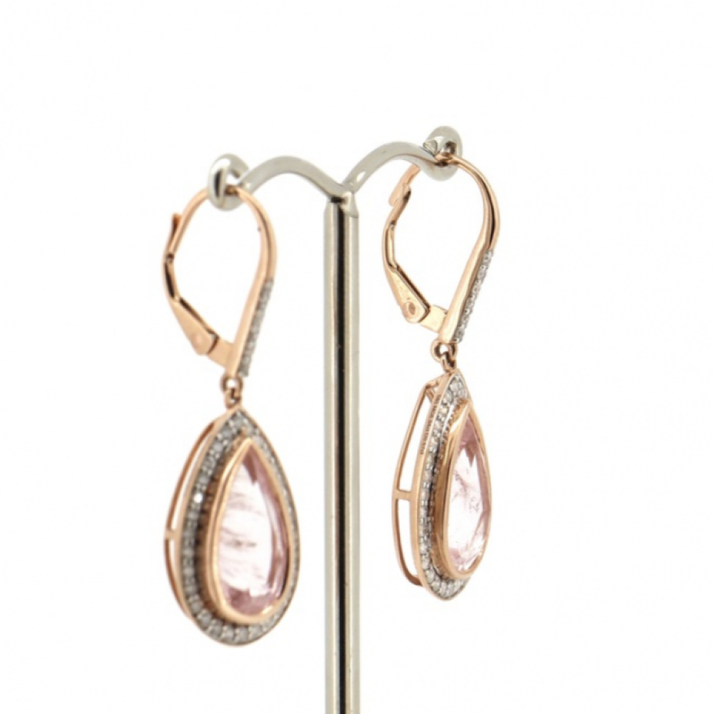 Morganite and Diamond Antique-Inspired Drop Earrings