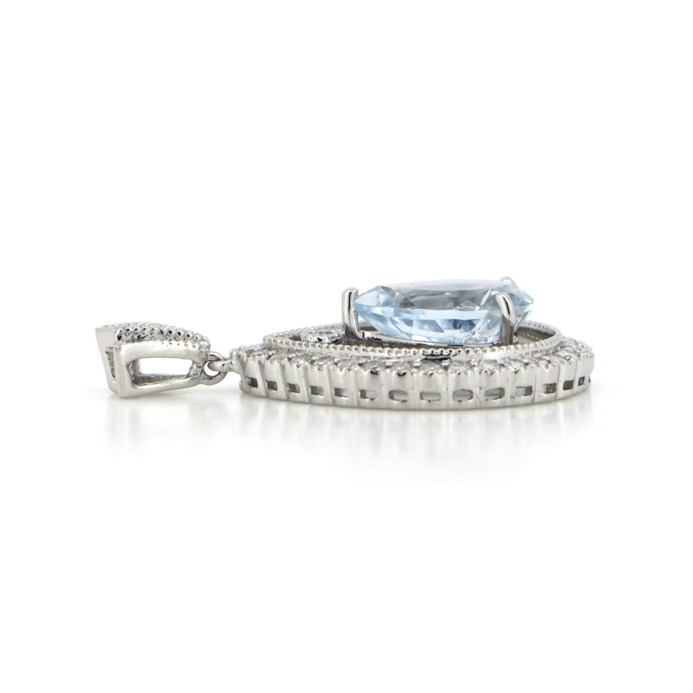 White Gold Aquamarine & Diamond Floating Halo Pendant