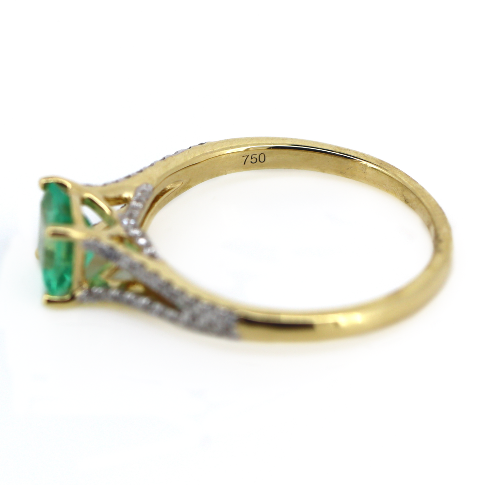 Yellow Gold 0.78ct Colombian Emerald and Diamond Split Band Dress Ring