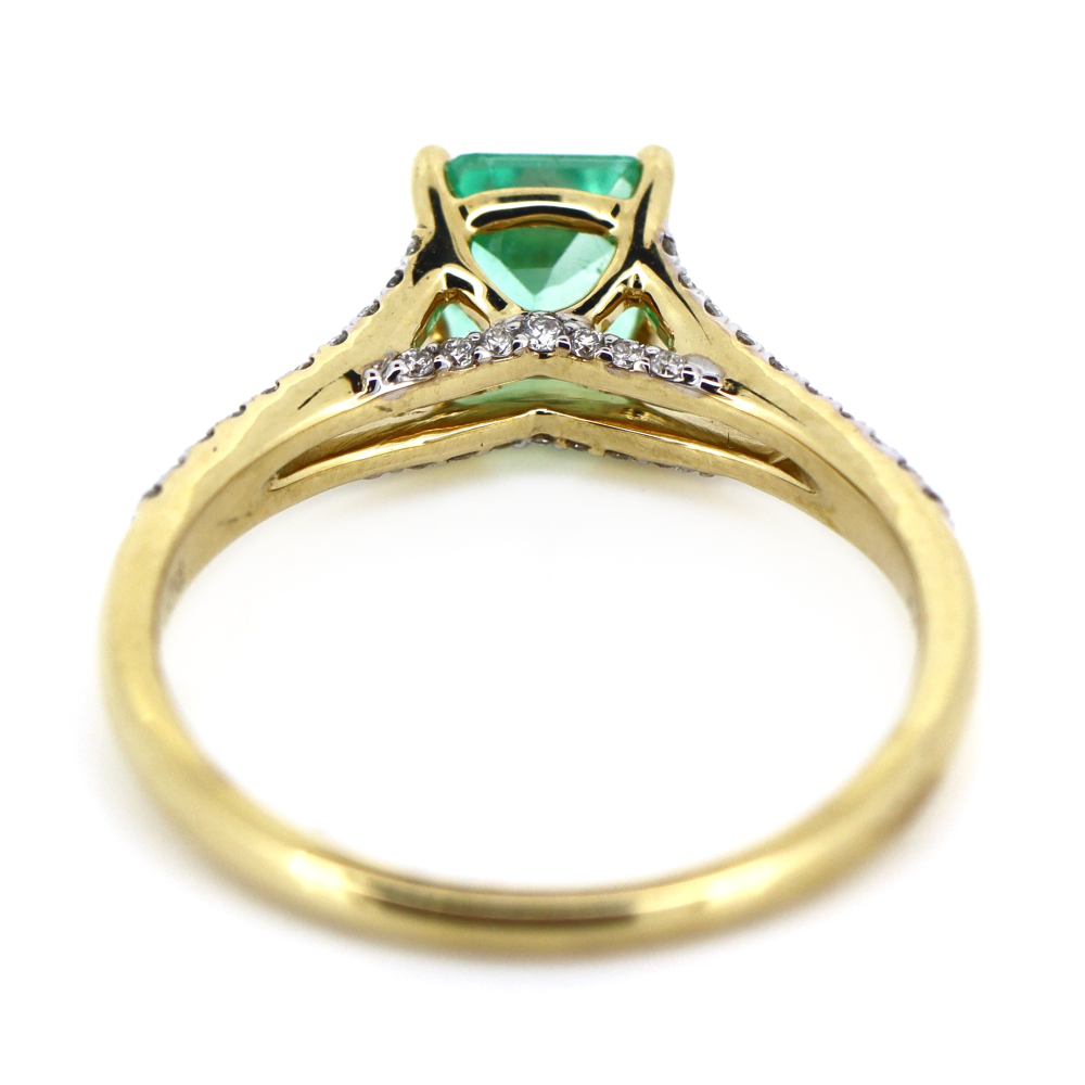 Yellow Gold 0.78ct Colombian Emerald and Diamond Split Band Dress Ring
