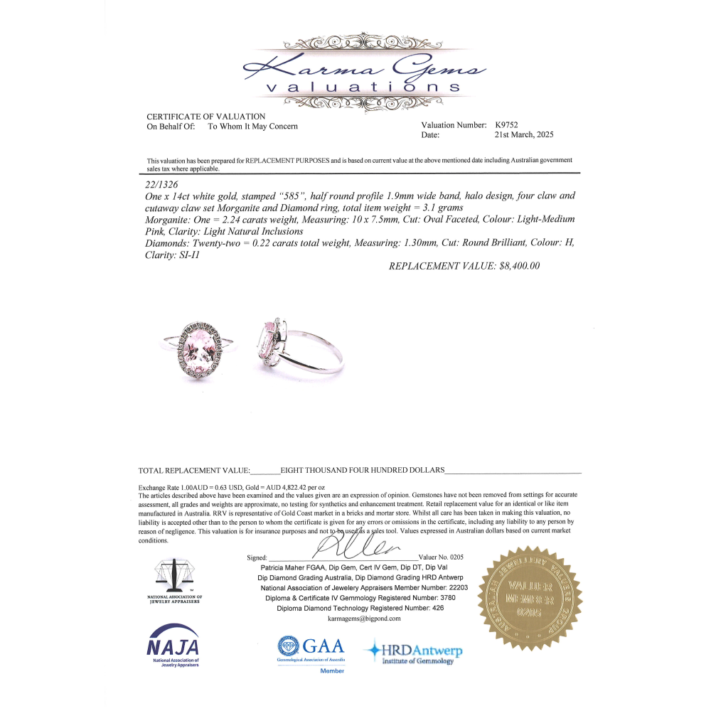 2.24ct Morganite and Diamond Halo Ring