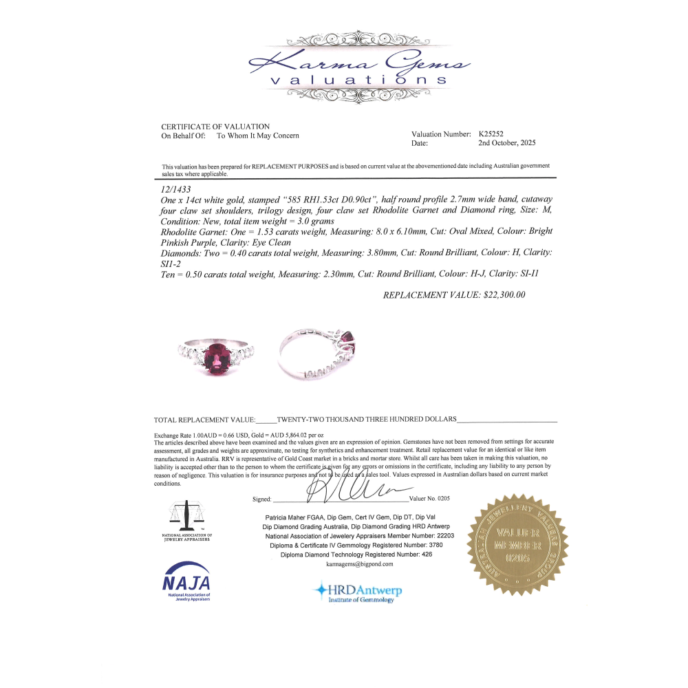 White Gold Rhodolite Garnet & Diamond Dress Ring