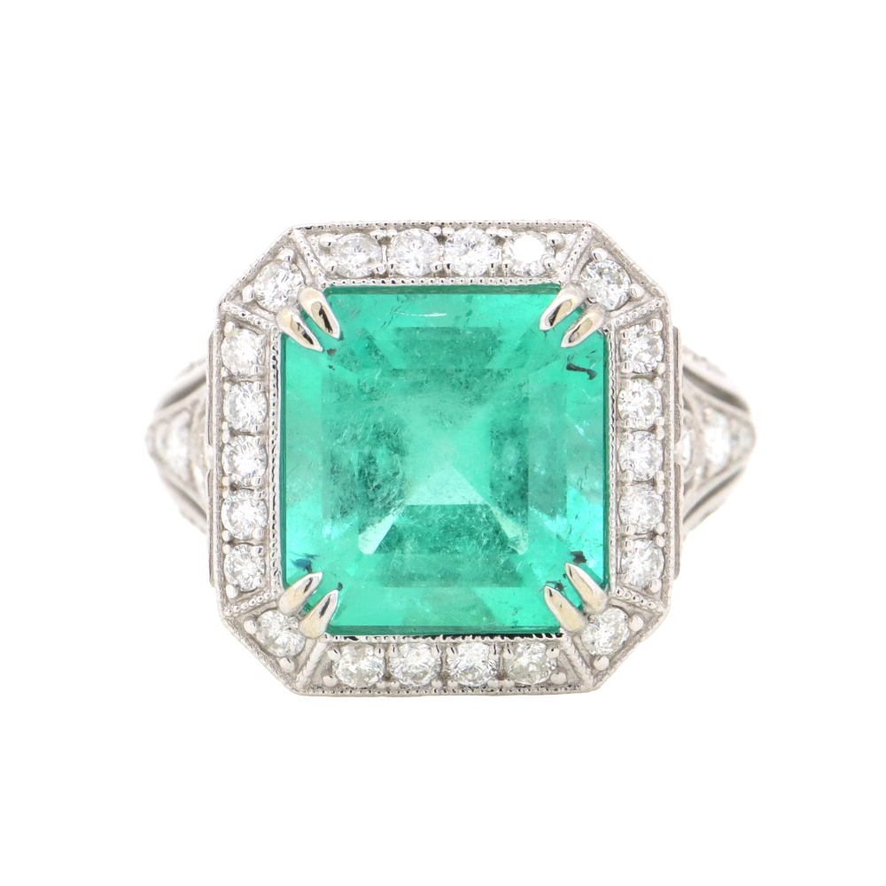 White Gold 5.51ct Colombian Emerald and Diamond Statement Ring