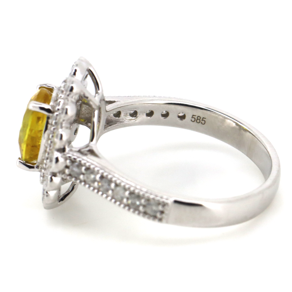 1.70ct Oval Yellow Sapphire and Diamond Double Halo Ring