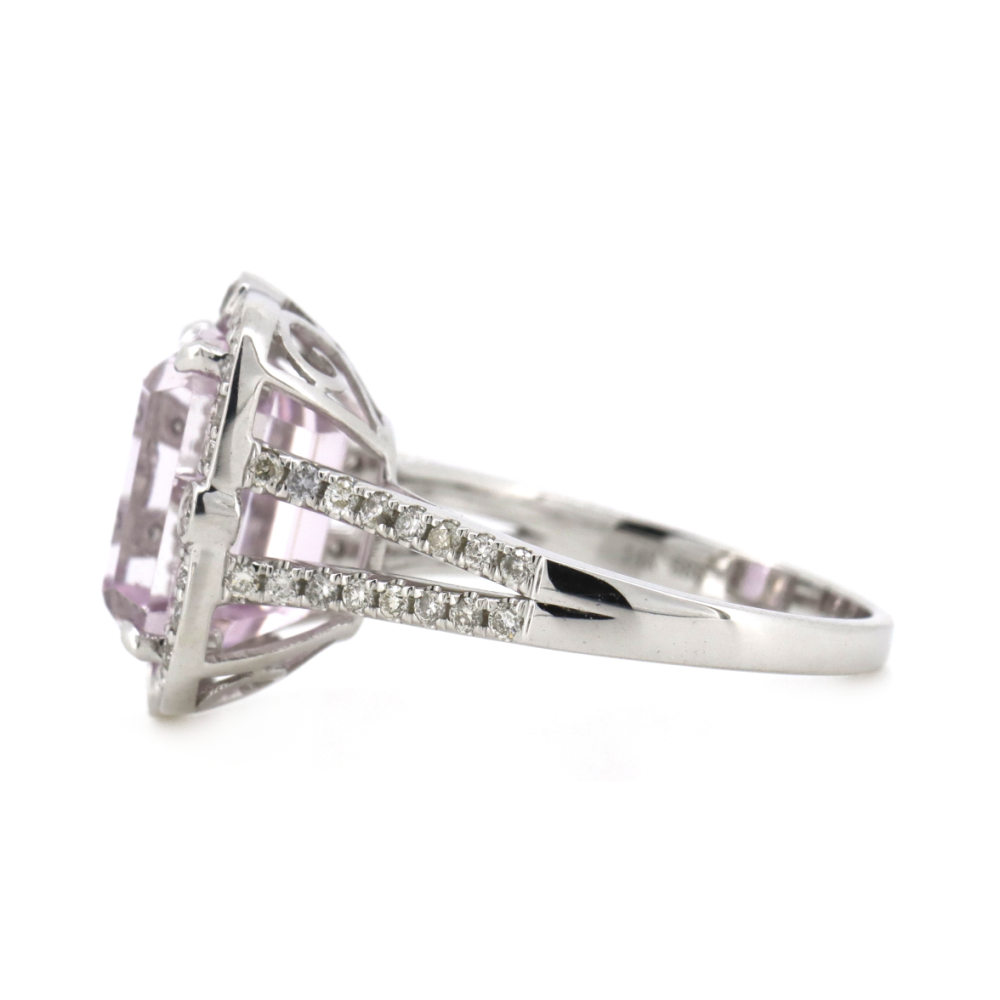 5.58ct White Gold Kunzite & Diamond Halo Split Band Ring