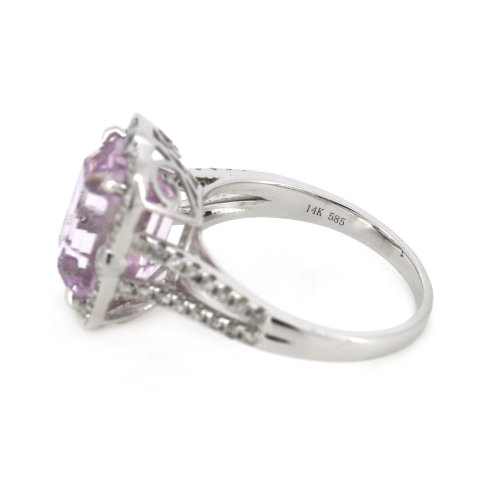 5.58ct White Gold Kunzite & Diamond Halo Split Band Ring